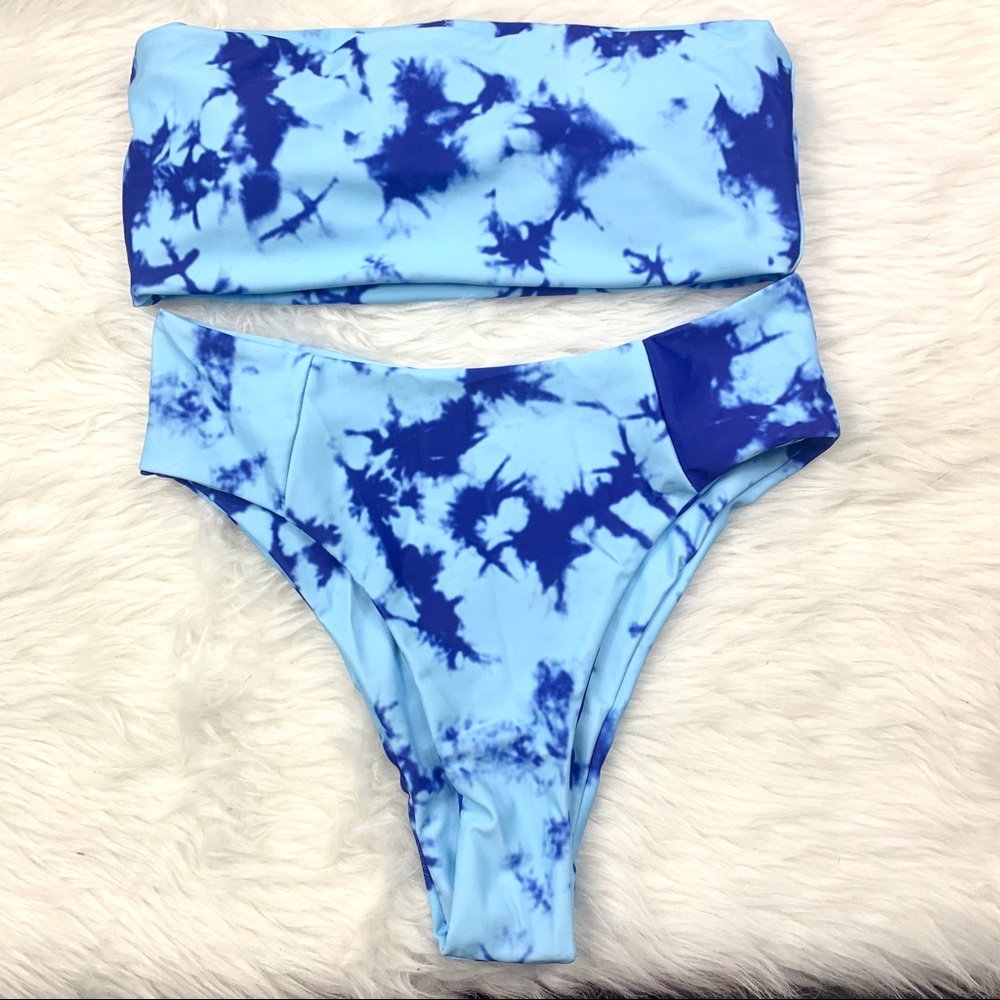 👙New! “LEAH” High Waisted Blue Tie Dye Bikini - Picture 3 of 9